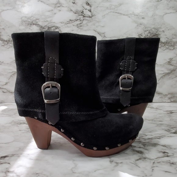 Earthies Shoes - Earthies LaCarne Black Suede Leather Clogs Boots